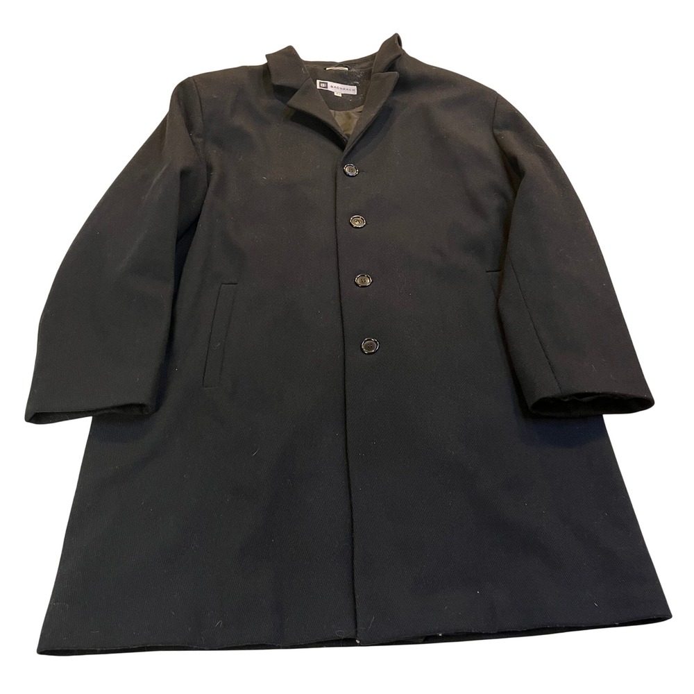 Bachrach Black Cashmere Wool Blend Button Front Coat Topcoat Trench Mens Size XL